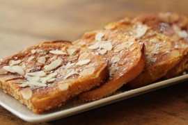 Almond French Toast almond crusted French toast, manuka honey