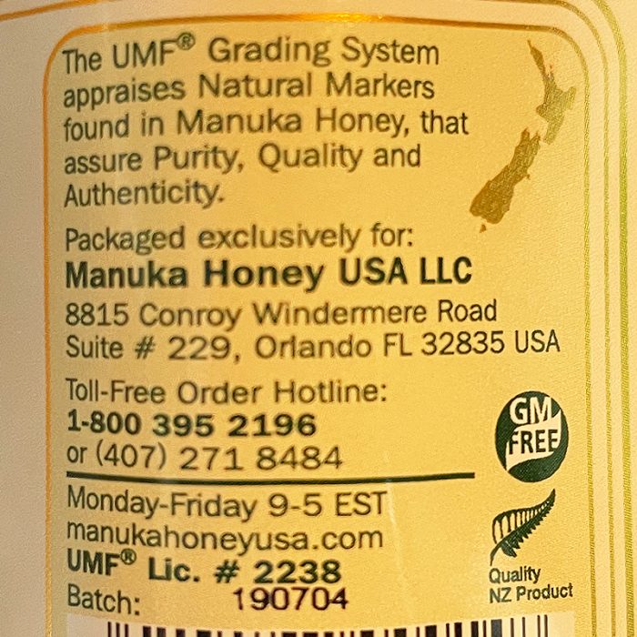 Backview Label of Manuka Honey Jar